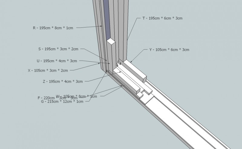 french door corner cutout, with retainers